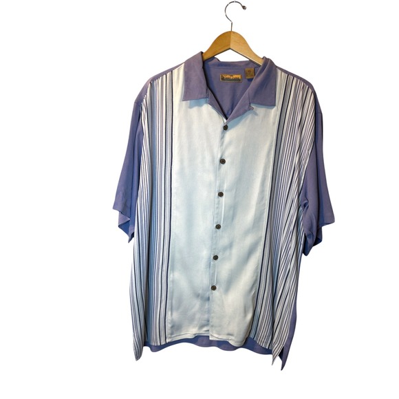 Bobby Chan Silk Camp Shirt Vertical Stripe Button Up‎ Lavender XL - Picture 1 of 5